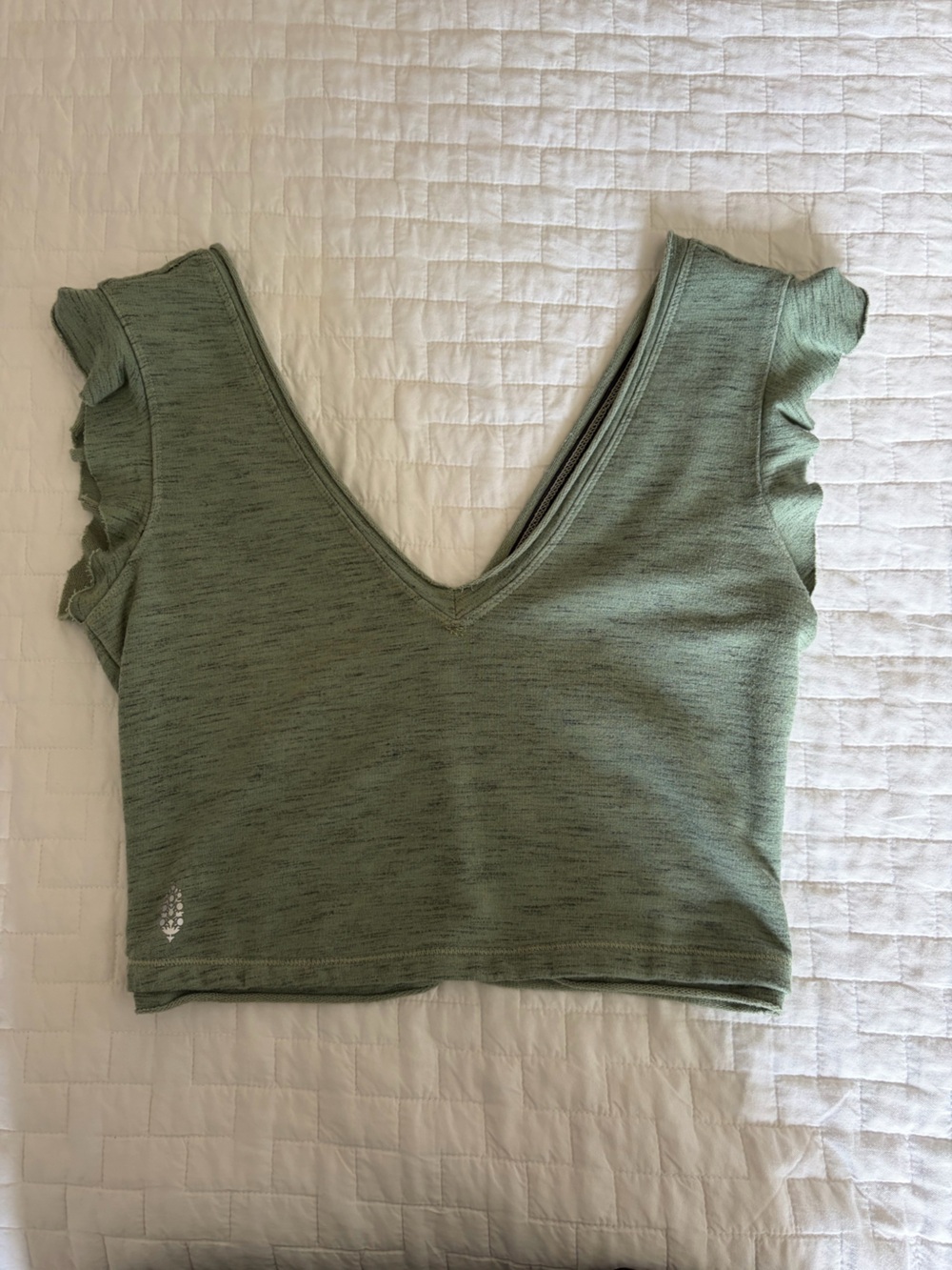 FP Movement by Free People Sage Green V-Neck Ruffle Crop Top
